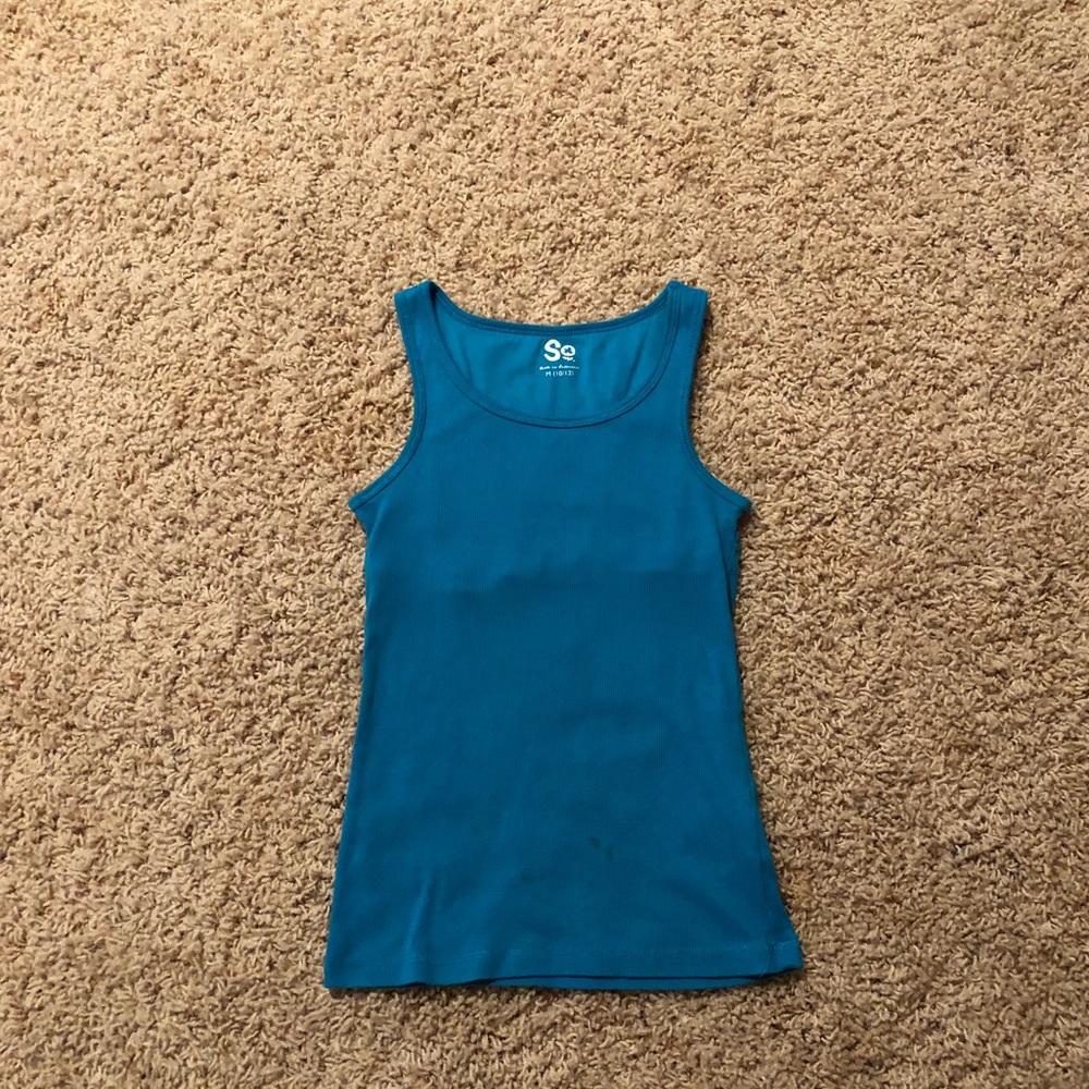 A blue tank top